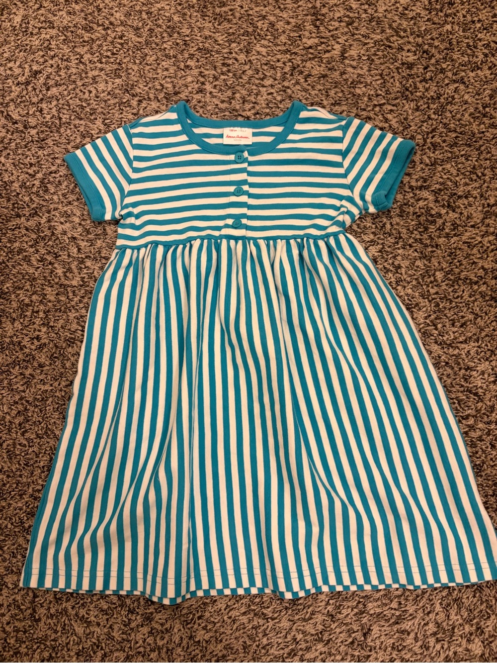 Hanna Andersson Teal and White Striped Short Sleeve Dress